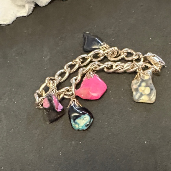 Chic Silver Plated Multicolour Stones Charm Bracelet From Germany - Picture 9 of 9